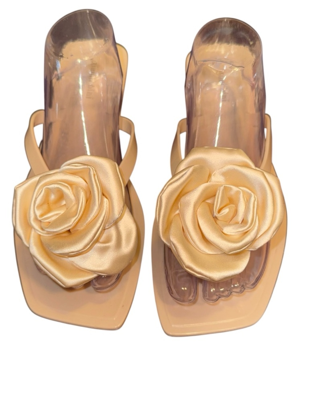 Gianni Bini Satin Rose Slide Sandals - Cream size 11 NEW